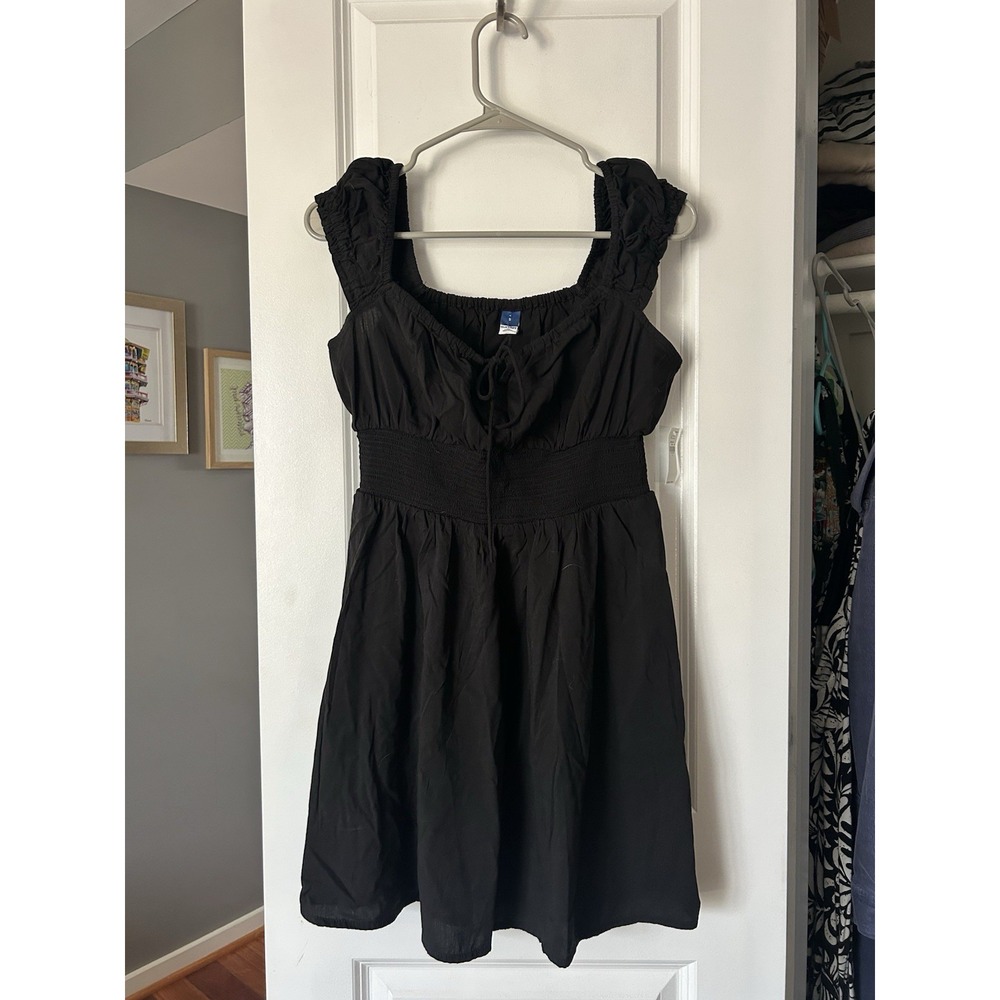 NWT Old Navy Black Smocked Waist Babydoll Mini Dress Boho Ruffle Straps Small